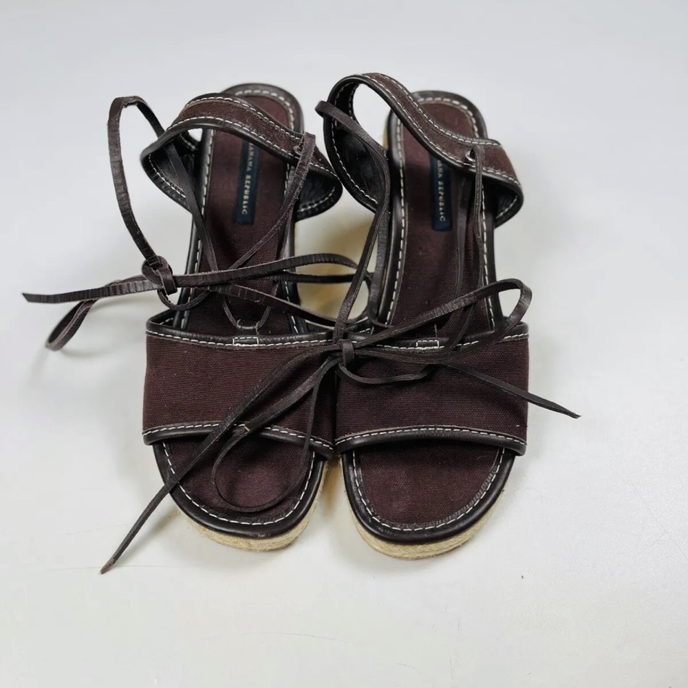 Banana Republic brown canvas wedge espadrilles Leather Ankle Lace Up Straps Sz 8